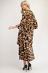 Celeste Full Size Leopard Asymmetrical Ruffle Midi Dress Plus Size OutfitFlow
